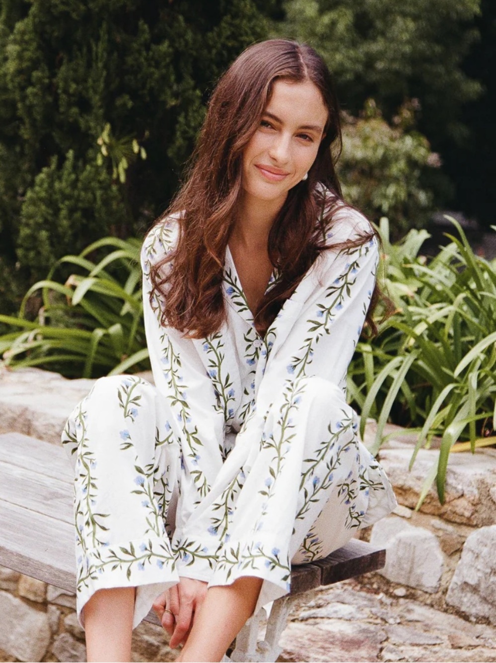 NWOT Emily Long Pajama Set Botanical Vine Size Large - Picture 6 of 11
